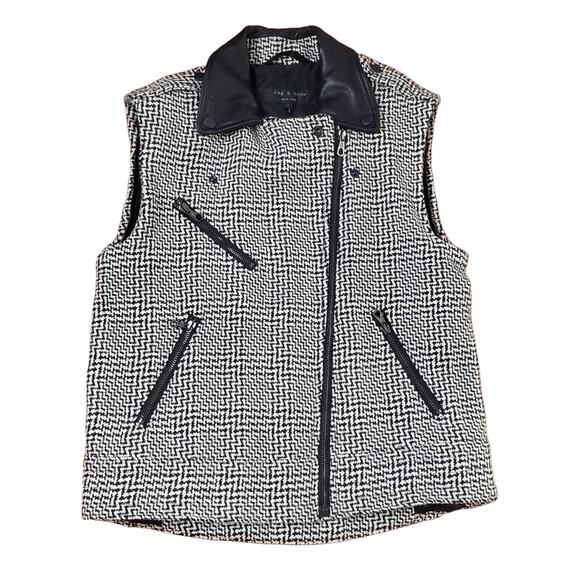 Rag & Bone Bowery Houndstooth wool convertible motorcycle jacket size 4 - Picture 5 of 9